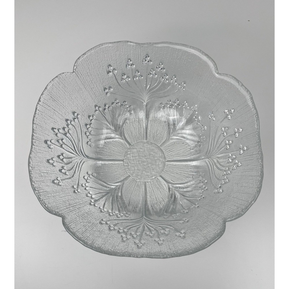 Dansk Textured Glass Serving Bowl Floriform Cow Parsley‎ 11" Lasisepat Mantsala
